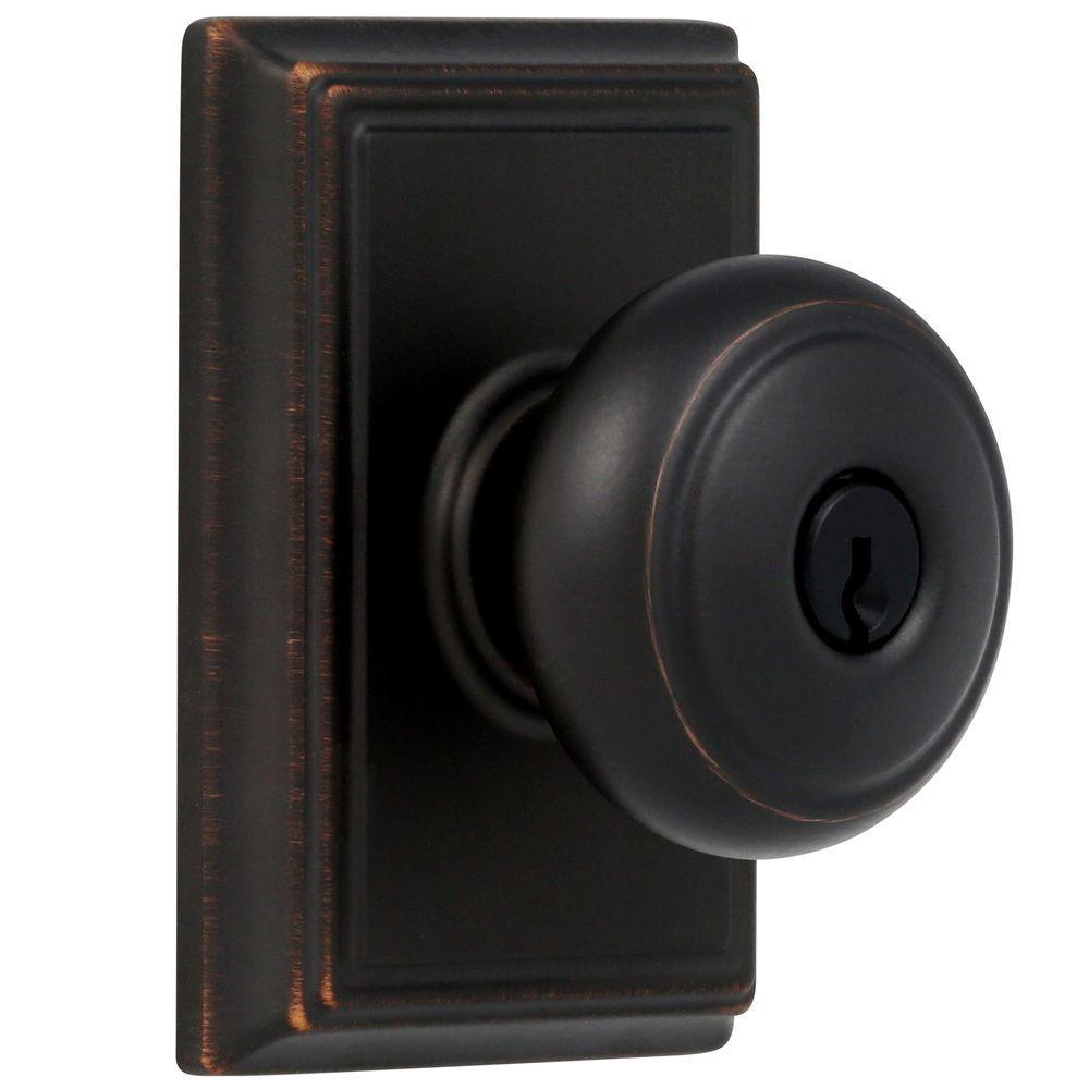 Andover Aged Bronze Keyed Entry Door Knob with Addison Trim - Super Arbor
