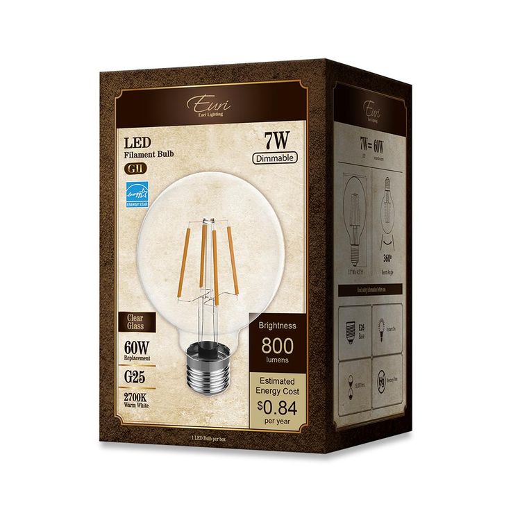 Euri Lighting 60W Equivalent Warm White (2700K) G25 Dimmable Clear LED Light Bulb