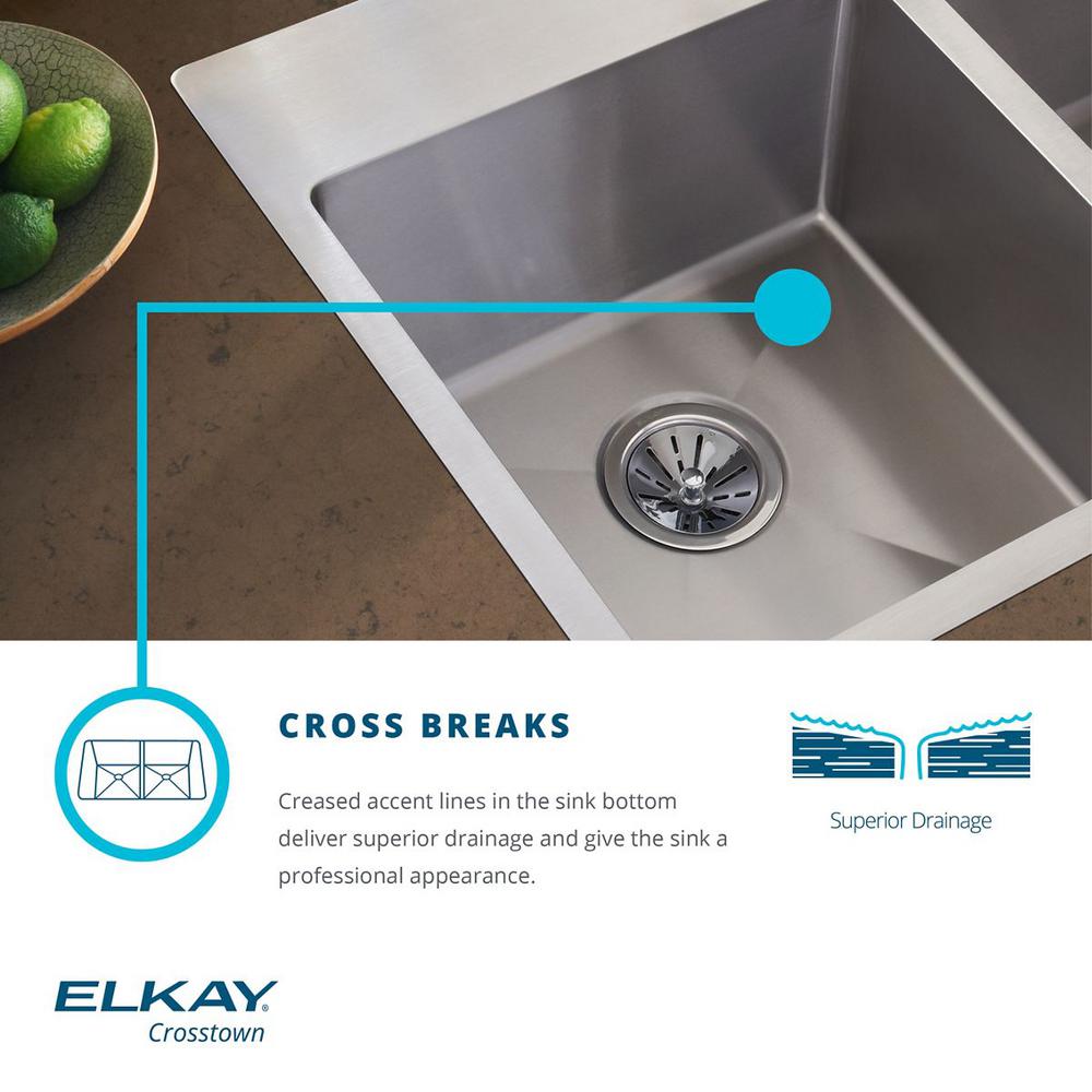 Crosstown Drop-In/Undermount Stainless Steel 33 in. 2-Hole Double Bowl Kitchen Sink with Bottom Grids