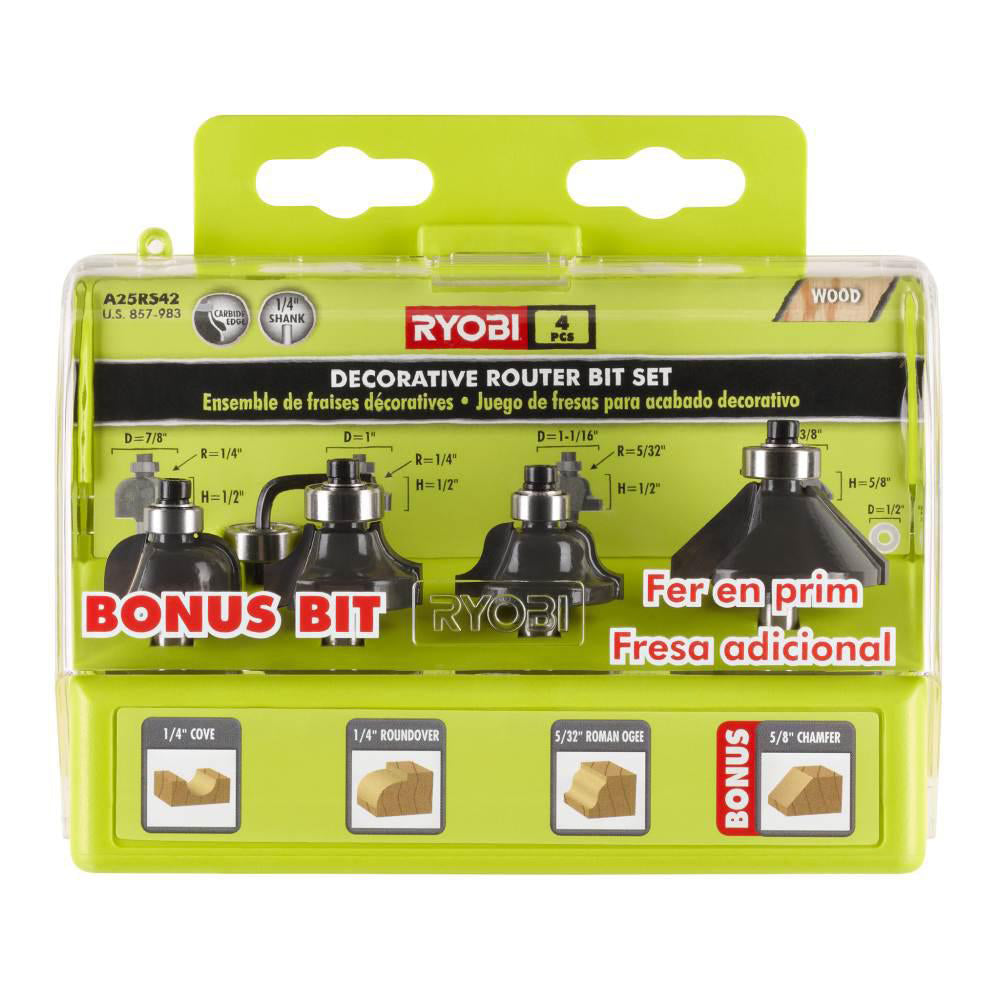 RYOBI Decorative Router Bit Set (4-Piece) – 1/4 in. Shank