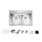 All-in-One Drop-In Stainless Steel 33 in. 4-Hole 50/50 Double Bowl Kitchen Workstation Sink with Accessories - Super Arbor