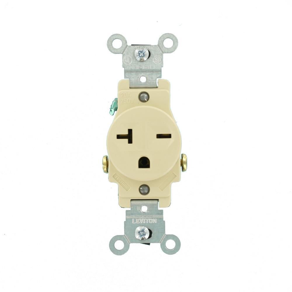 20 Amp Commercial Grade Double-Pole Single Outlet, Ivory - Super Arbor
