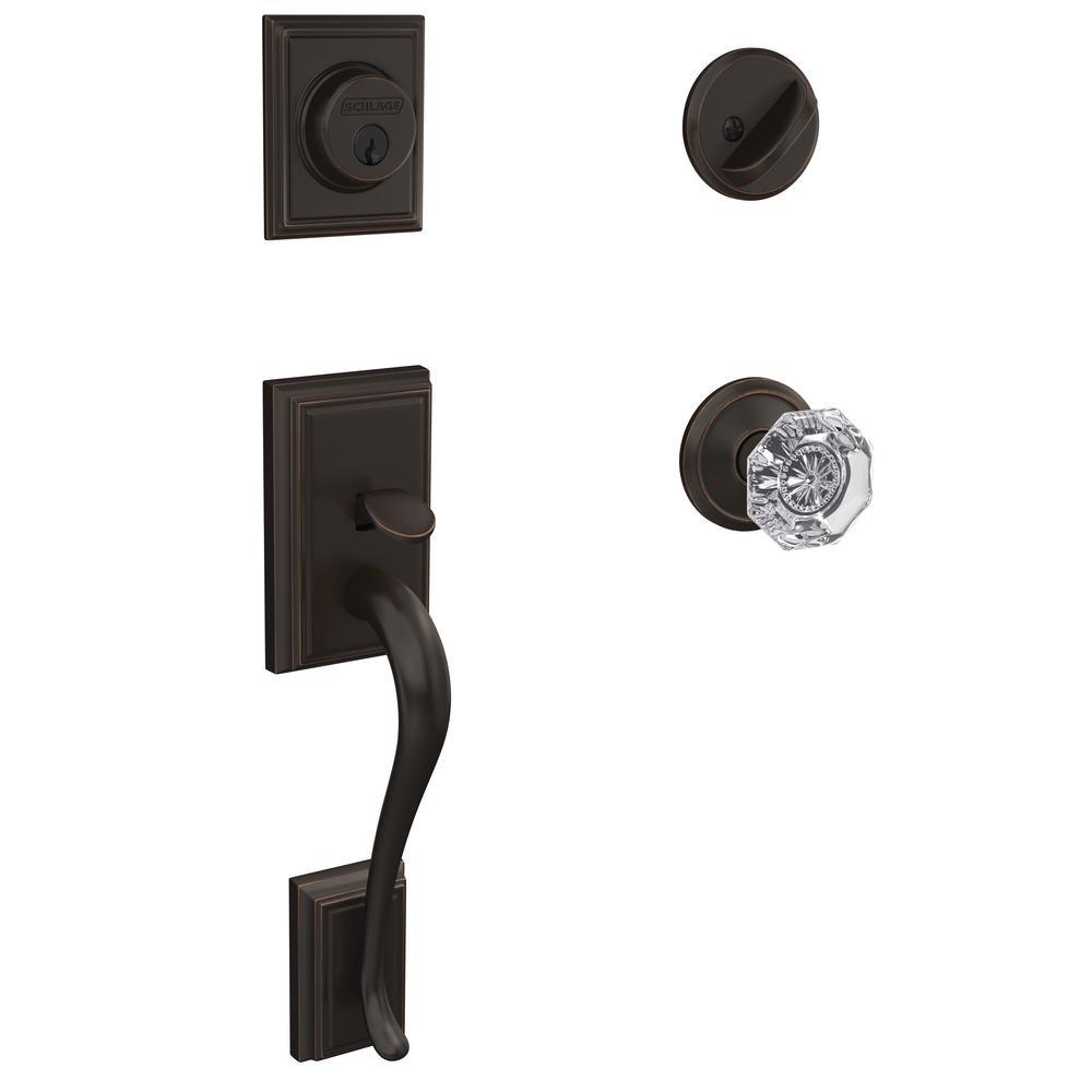 Custom Addison Matte Black Single Cylinder Door Handleset with Alexandria Glass Door Knob - Super Arbor