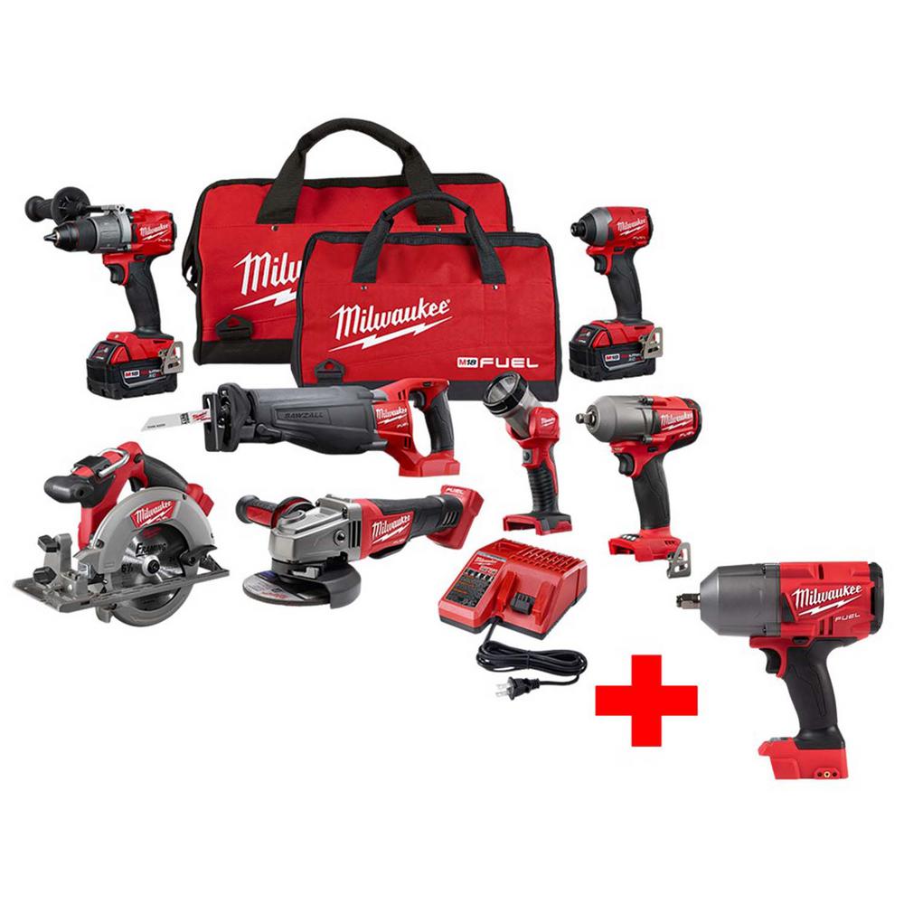 M18 FUEL 18-Volt Lithium-Ion Brushless Cordless Combo Kit (7-Tool) with¬† M18 FUEL 1/2 in. Impact Wrench - Super Arbor