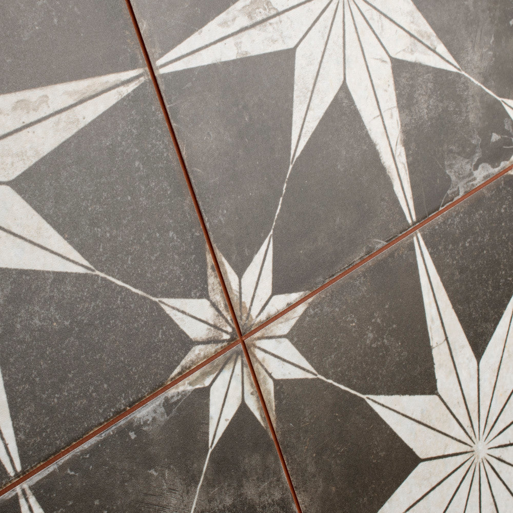 Merola Tile Kings Star Night 17-5/8 in. x 17-5/8 in. Ceramic Floor and Wall Tile, Low Sheen, Black