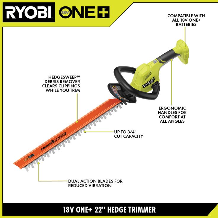 RYOBI ONE+ 22 in. 18-Volt Lithium-Ion Cordless Battery Hedge Trimmer (Tool Only)