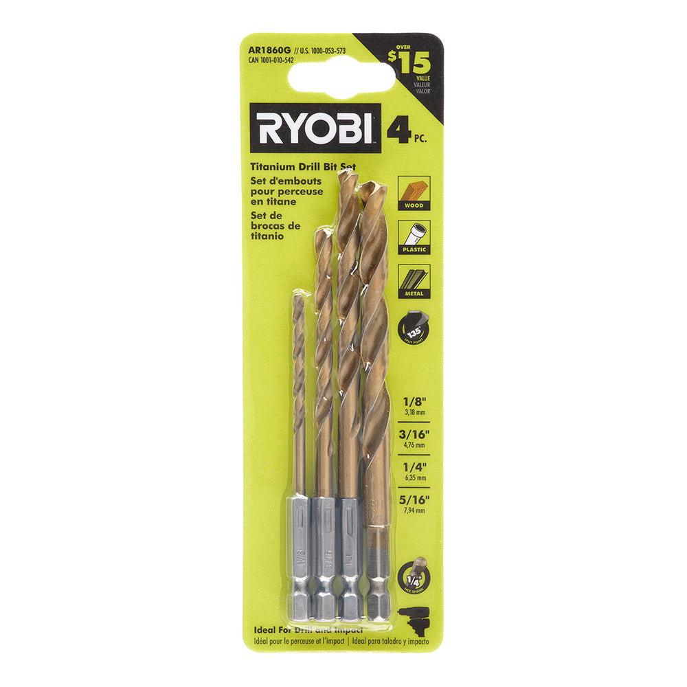RYOBI SpeedLoad+ Titanium Hex Shank Pilot Drill Bit Set (4-Piece)