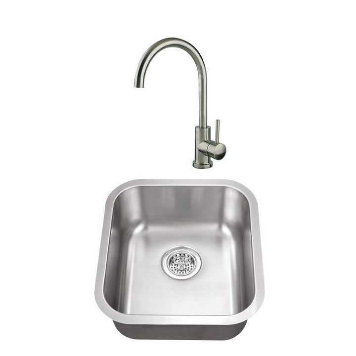 Undermount Stainless Steel 16-1/8 in. Medium Single Bowl Bar Sink with Faucet in Brushed Nickel