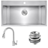 Handmade All-in-One Stainless Steel 33 in. x 22 in. Single Bowl Drop-in Kitchen Sink and Pull-down Kitchen Faucet