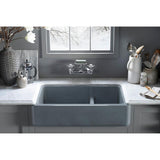 Whitehaven Smart Divide Self-Trimming Farmhouse Apron Front Cast Iron 36 in. Double Bowl Kitchen Sink in White - Super Arbor