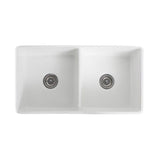 Napa White Fireclay 33 in. 50/50 Double Bowl Farmhouse Apron Front Kitchen Sink with Grids and Strainers