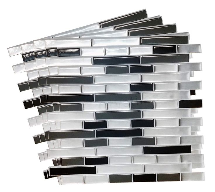 Crystiles Black, Deep Grey and Brushed Silver 12 in. x 12 in. Peel and Stick Vinyl Wall Tile Backsplash, 