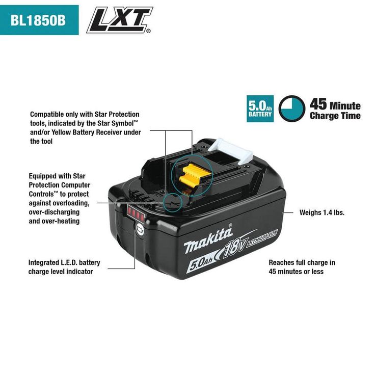 18-Volt LXT Lithium-Ion High Capacity Battery Pack 5.0Ah with Fuel Gauge