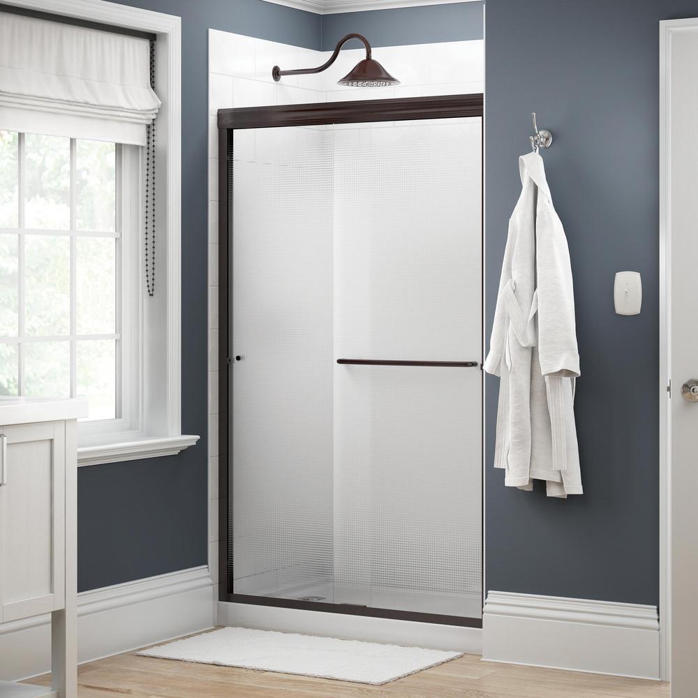 Simplicity 48 in. x 70 in. Semi-Frameless Traditional Sliding Shower Door in Bronze with Niebla Glass - Super Arbor