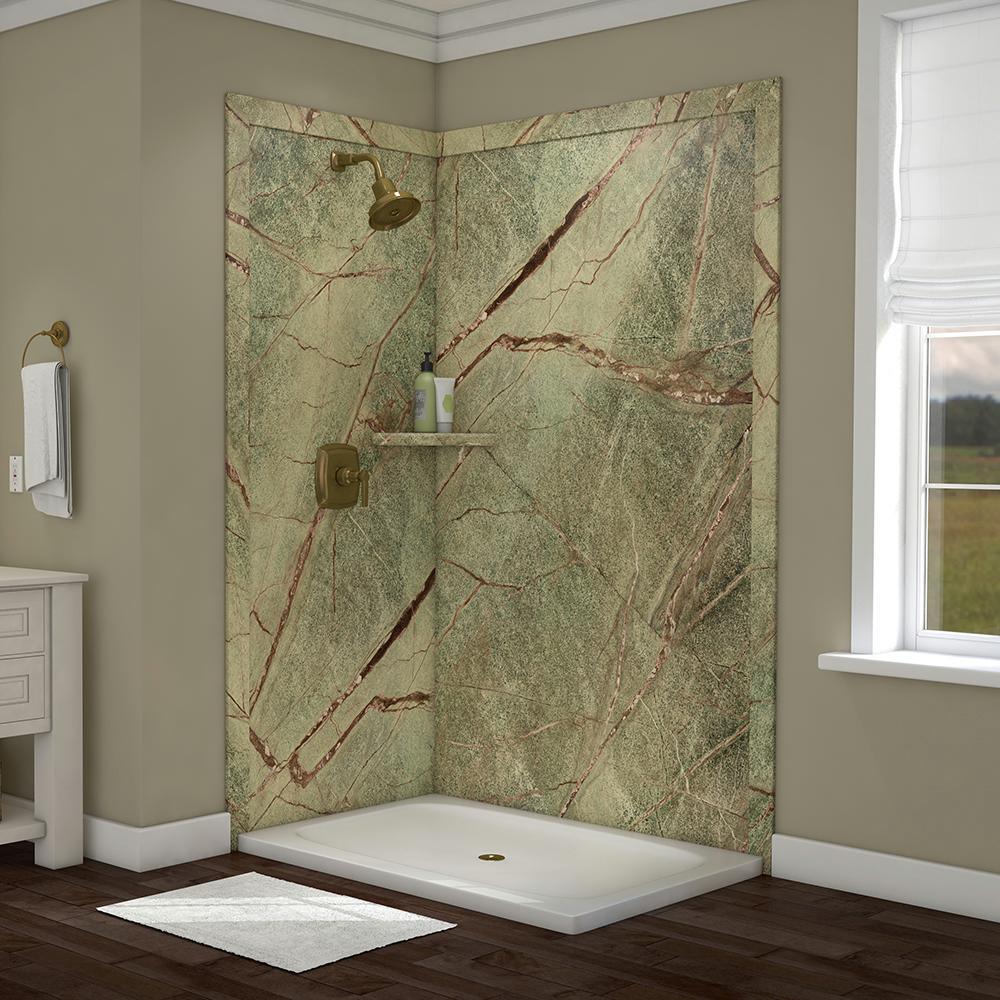 Elegance 36 in. x 48 in. x 80 in. 7-Piece Easy Up Adhesive Corner Shower Wall Surround in Triton - Super Arbor