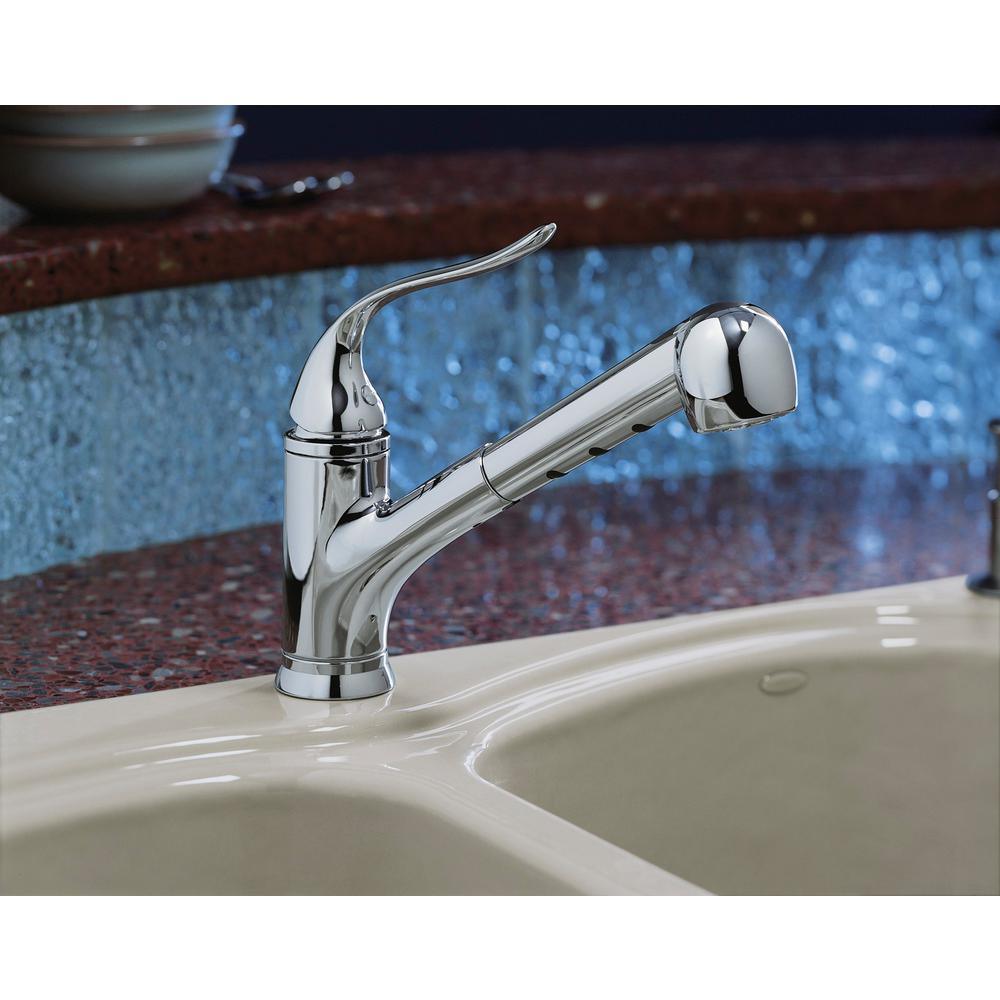 Coralais Single-Handle Pull-Out Sprayer Kitchen Faucet With MasterClean Sprayface In Polished Chrome - Super Arbor