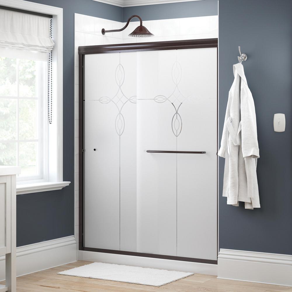 Simplicity 60 in. x 70 in. Semi-Frameless Traditional Sliding Shower Door in Nickel with Rain Glass - Super Arbor