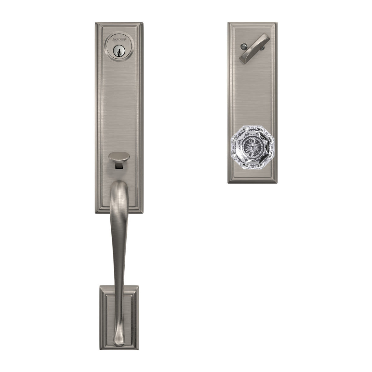 Schlage Custom Addison Aged Bronze 3/4 Trim Single Cylinder Door Handleset with Alexandria Glass Door Knob