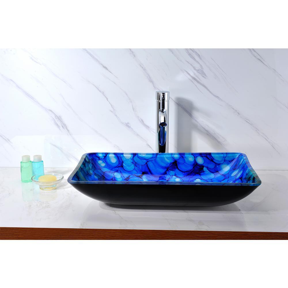 Voce Series Deco-Glass Vessel Sink in Lustrous Blue - Super Arbor