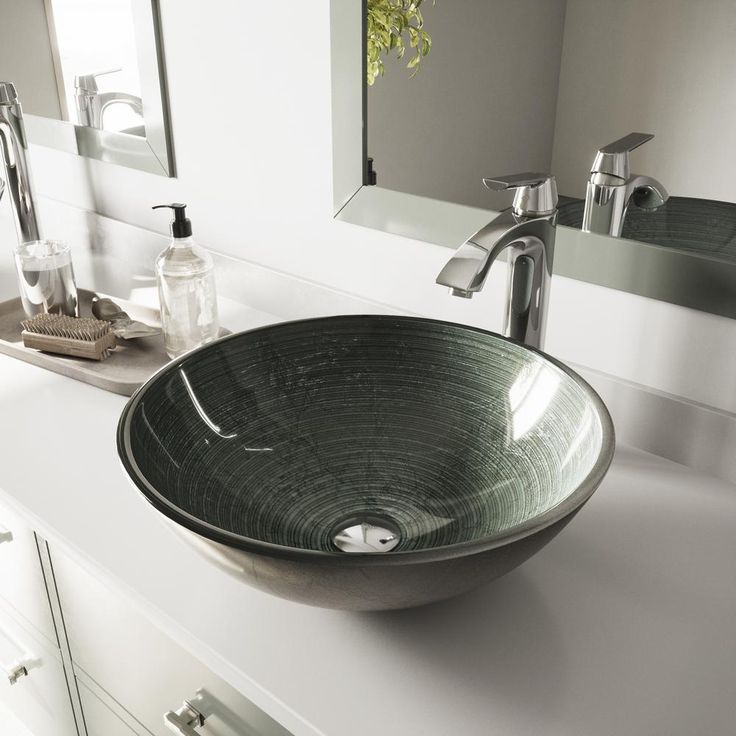 VIGO Handmade Glass Round Vessel Bathroom Sink in Simply Silver