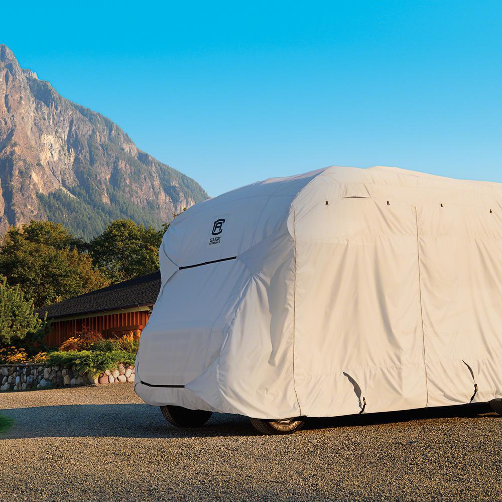 Classic Accessories Over Drive PermaPRO Molded Fiberglass Travel Trailer Cover, Fits up to 8 ft.-10 ft. long RVs - Super Arbor