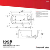 HD Series 60 in. Right Drain Step-In Walk-In Whirlpool Bath Tub with Low Entry Threshold in White - Super Arbor