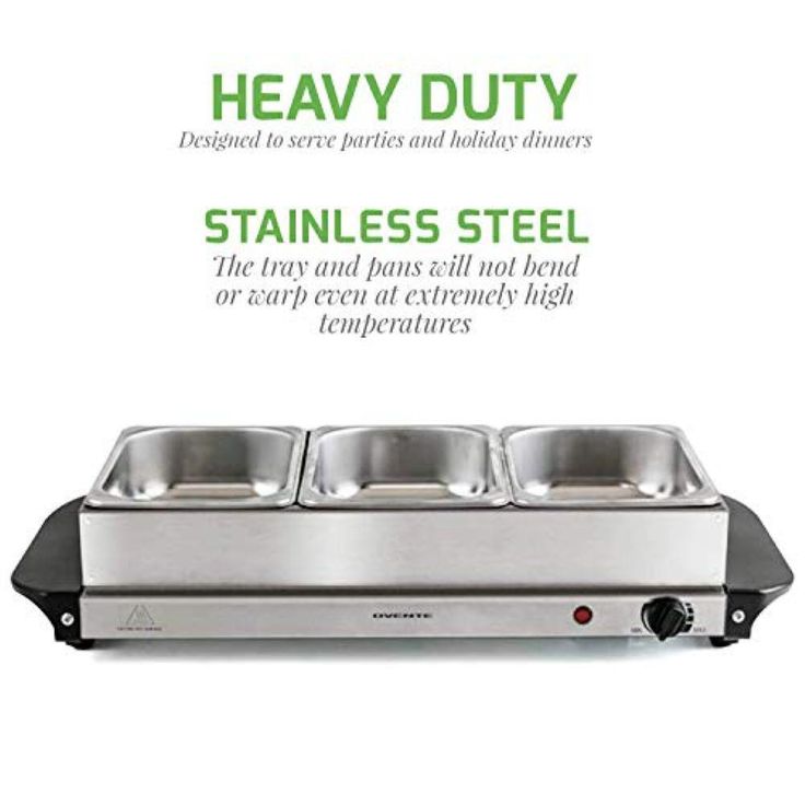 1.5 Qt. Silver Stainless Steel Electric Buffet Server Tray Warming Pans with Adjustable Temperature Control