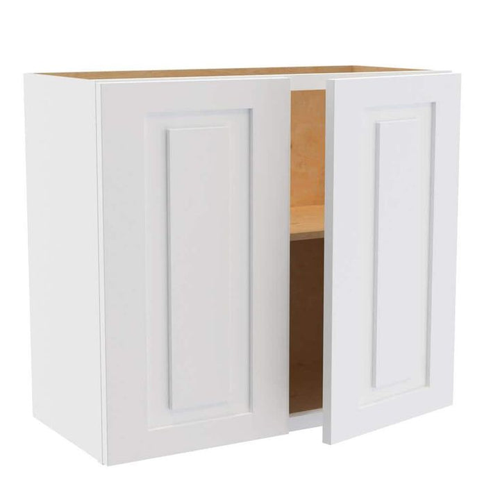 Home Decorators Collection Grayson 27 in. W x 12 in. D x 24 in. H Assembled Plywood Wall Bridge Kitchen Cabinet in Pacific White with Soft Close