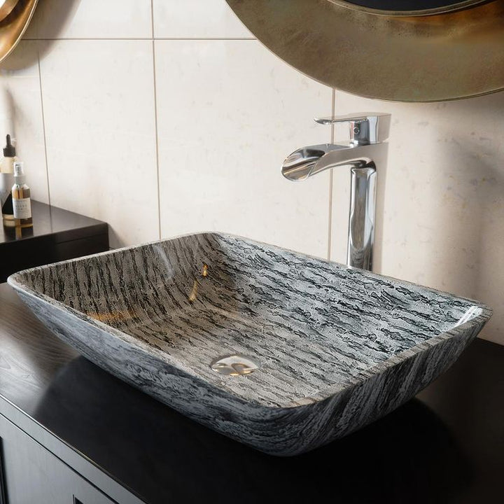 VIGO Titanium Handmade Glass Rectangle Vessel Bathroom Sink in Slate Grey