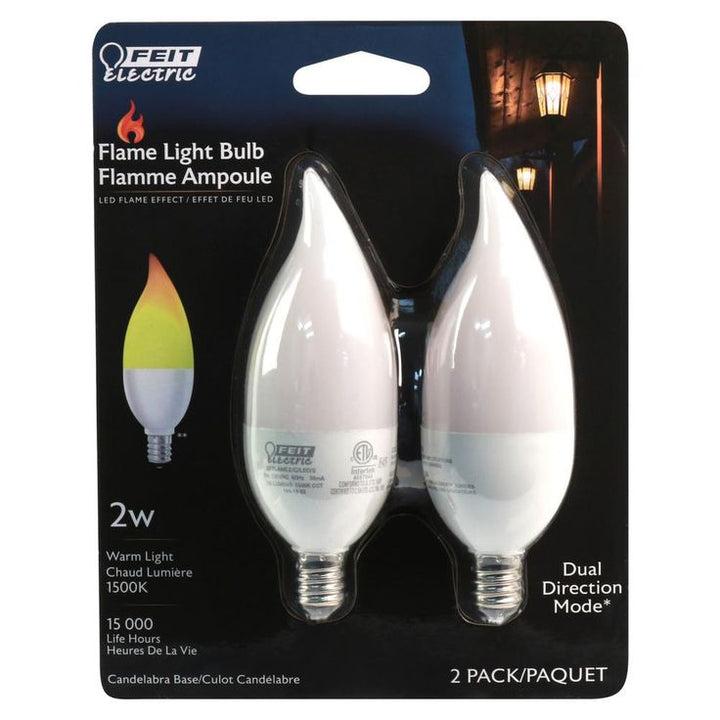Feit Electric 2-Watt Equivalent CA10 Flame Design Candelabra Base LED Light Bulb (24-Pack)