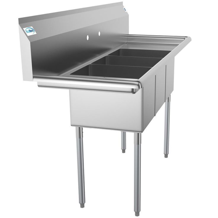 Freestanding Stainless Steel 60 in. 2-Hole Triple Bowl Commercial Kitchen Sink