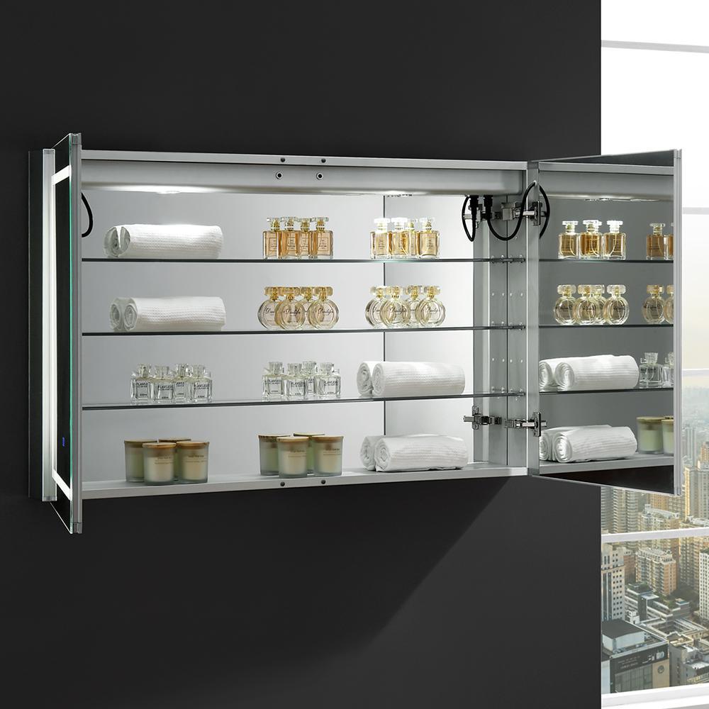 Spazio 48 in. W x 30 in. H Recessed or Surface Mount Medicine Cabinet with LED Lighting and Mirror Defogger - Super Arbor