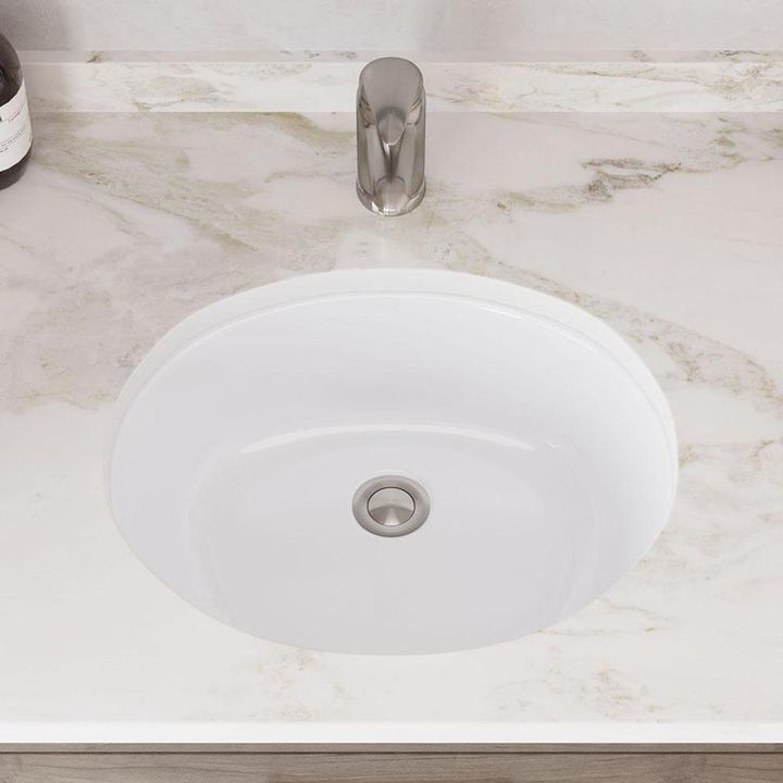 MR Direct 19 in. Undermount Bathroom Sink in White with White SinkLink and Pop-Up Drain in Brushed Nickel