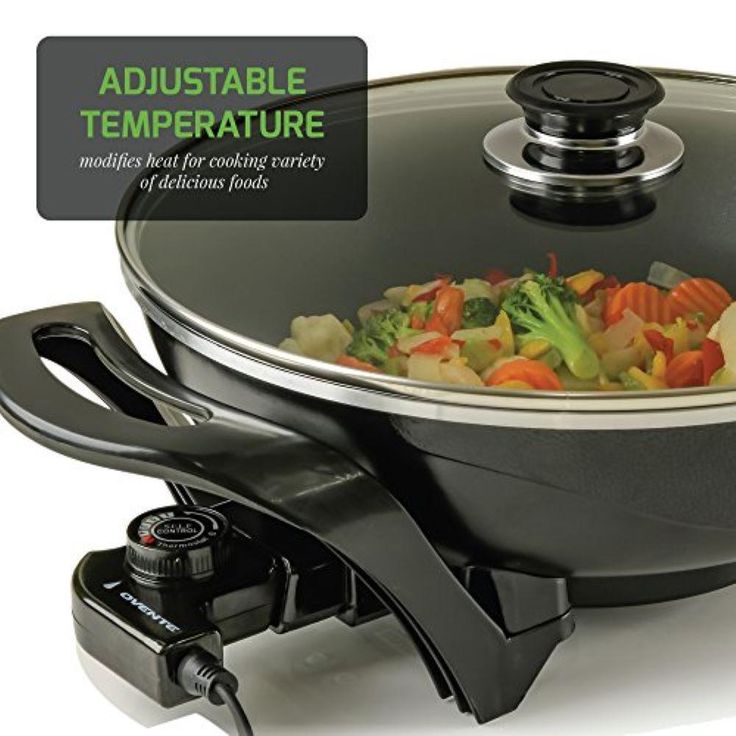 13 In. Black Non-Stick Electric Skillet with Aluminum Body Adjustable Temperature Controller Tempered Glass Cover