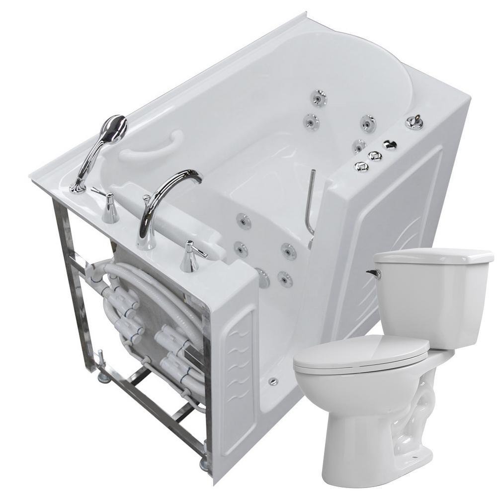 52.8 in. Walk-In Whirlpool Bathtub in White with 1.28 GPF Single Flush Toilet - Super Arbor