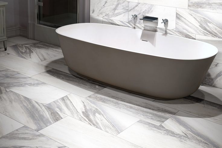 Style Selections Sovereign Stone Pearl 12-in x 24-in Glazed Porcelain Marble Stone Look Floor Tile