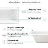 Voltaire 48 in. x 32 in. Acrylic Rectangular Drop-in Left-Hand Drain Bathtub in Glossy White - Super Arbor