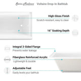 Voltaire 66 x 32 in. Acrylic Left-Hand Drain with Integral Tile Flange Rectangular Drop-in Bathtub in white - Super Arbor