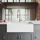 Matte Stone White Composite 33 in. Single Bowl Reversible Flat Farmhouse Apron-Front Kitchen Sink with Strainer - Super Arbor