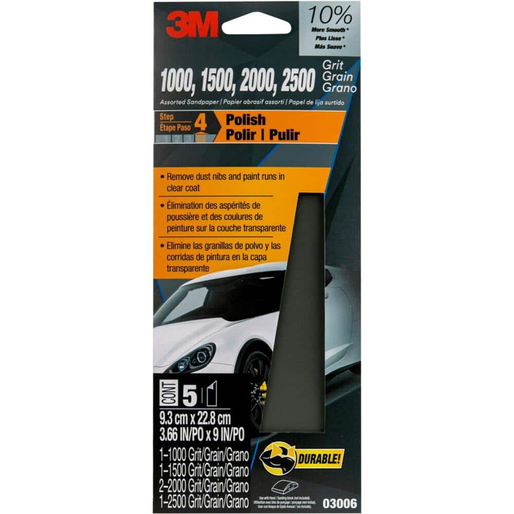 3M Wetordry Sandpaper, 03006, Assorted Fine Grits (1000/1500/2000/2500), 3-2/3 in. x 9 in., 5-Pack