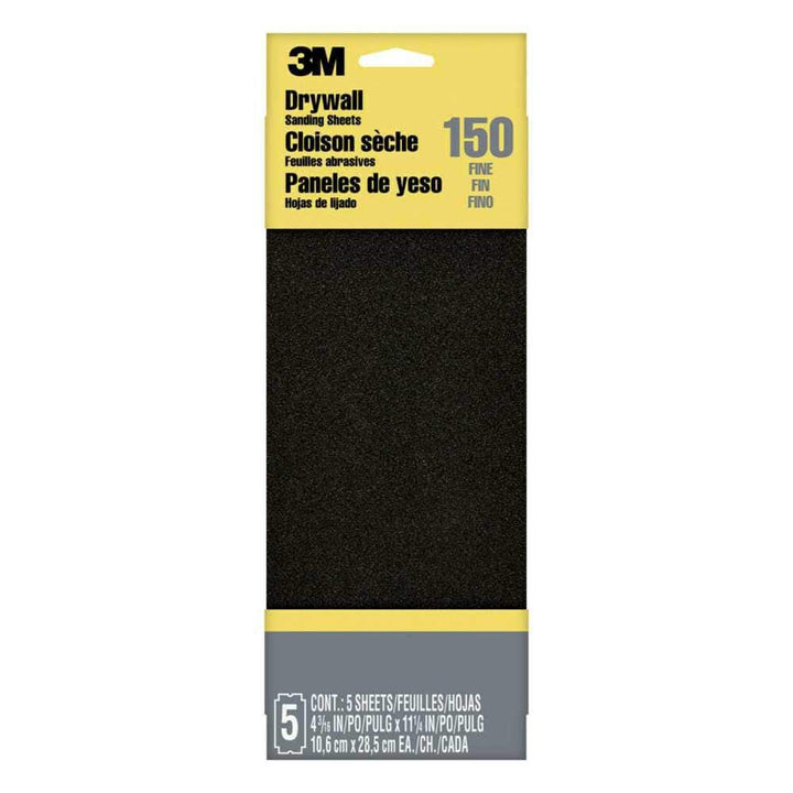 3M 4-3/16 in. x 11-1/4 in. 150 Fine Grit Drywall Sanding Sheets (5-Pack)
