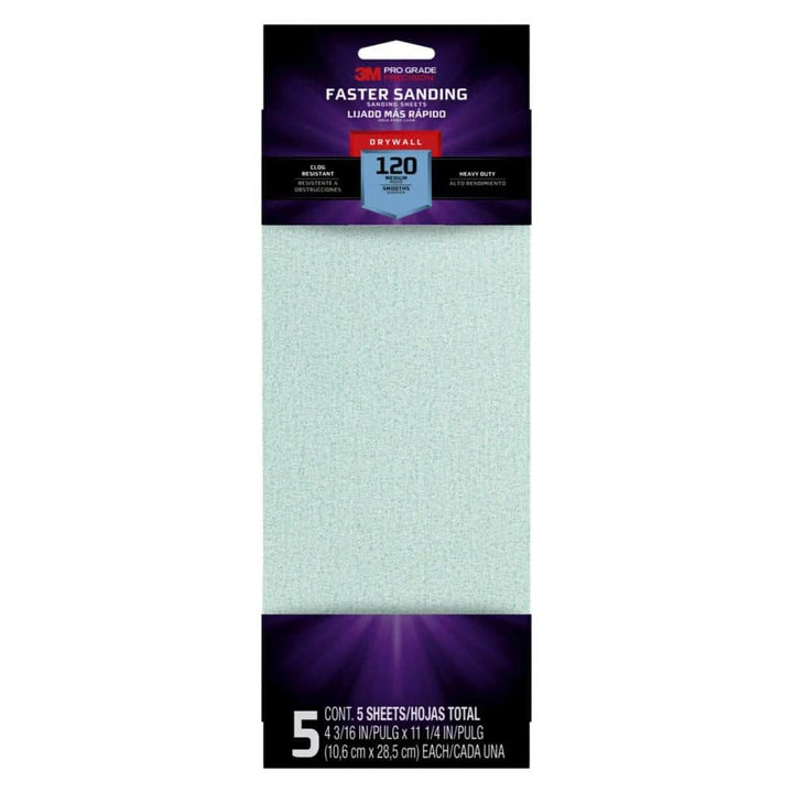 3M Pro Grade 4-3/16 in. x 11-1/4 in. 120-Grit Drywall Sanding Sheet (5-Pack)