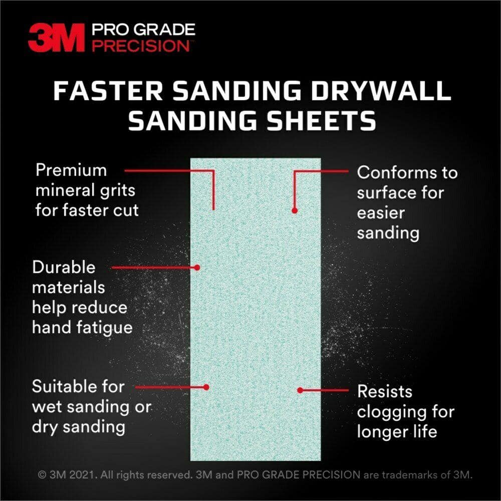 3M Pro Grade Precision 4 3/16 in. x 11 1/4 in. 120 Grit Drywall Sanding Sheets (12-Pack)