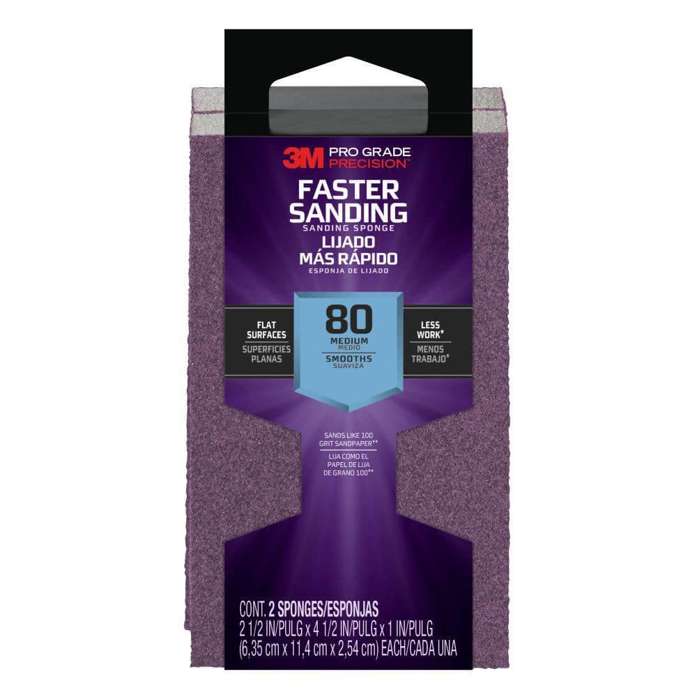 3M Pro Grade Precision 2-1/2 in. x 4-1/2 in. x 1 in. 80-Grit Medium Block Sanding Sponge (2-Pack)