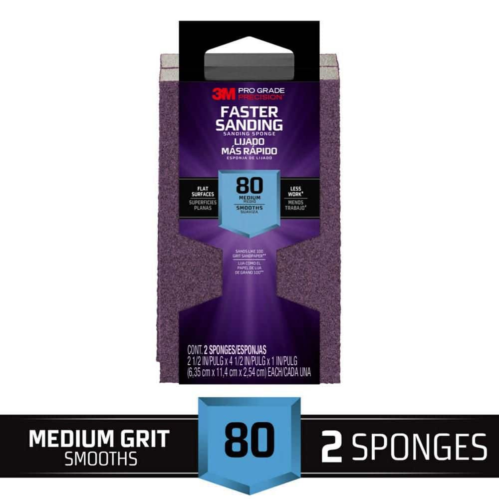 3M Pro Grade Precision 2-1/2 in. x 4-1/2 in. x 1 in. 80-Grit Medium Block Sanding Sponge (2-Pack)