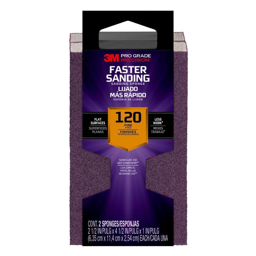 3M Pro Grade Precision 2-1/2 in. x 4-1/2 in. x 1 in. 120-Grit Fine Block Sanding Sponge