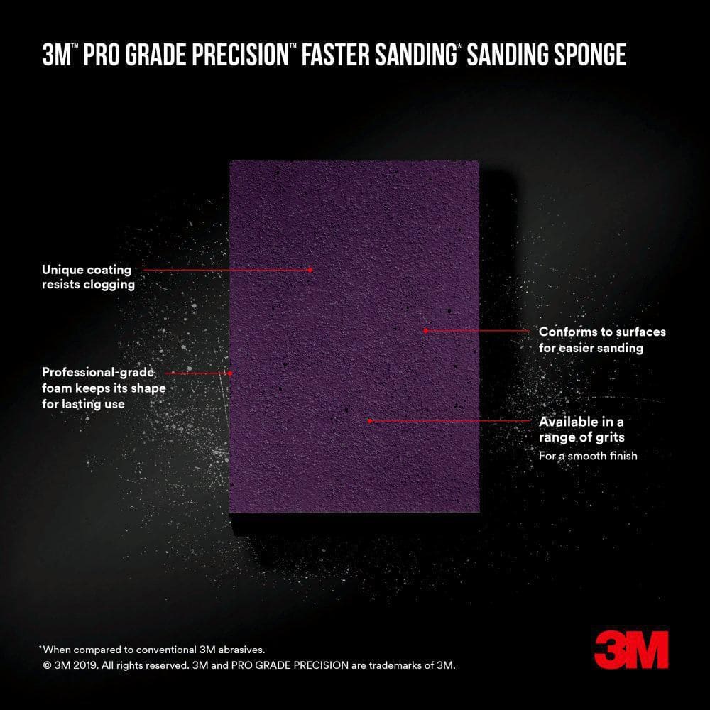 3M Pro Grade Precision 2.5 in. x 4.5 in. x 1 in. 60 Grit Faster Sanding Block Sponge