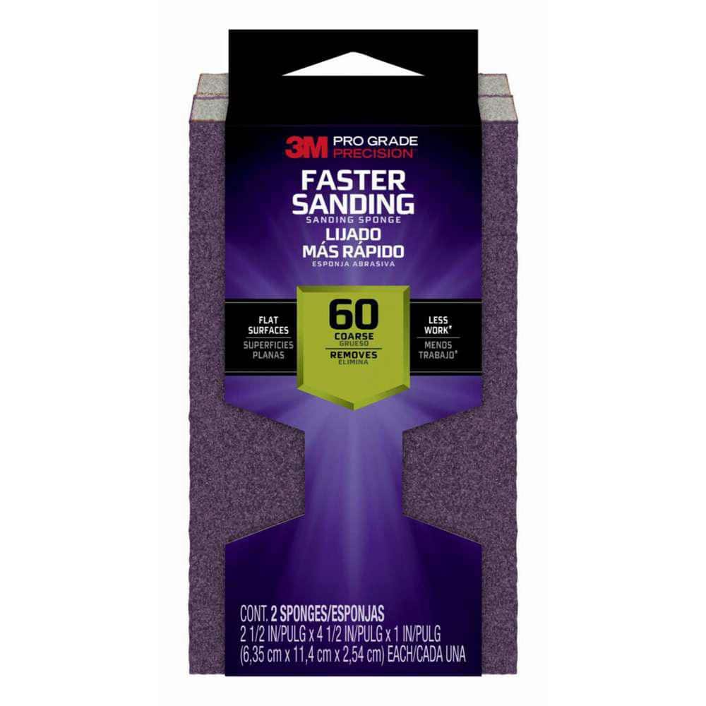 3M Pro Grade Precision 2-1/2 in. x 4-1/2 in. x 1 in. 60-Grit Coarse Block Sanding Sponge (2-Pack)