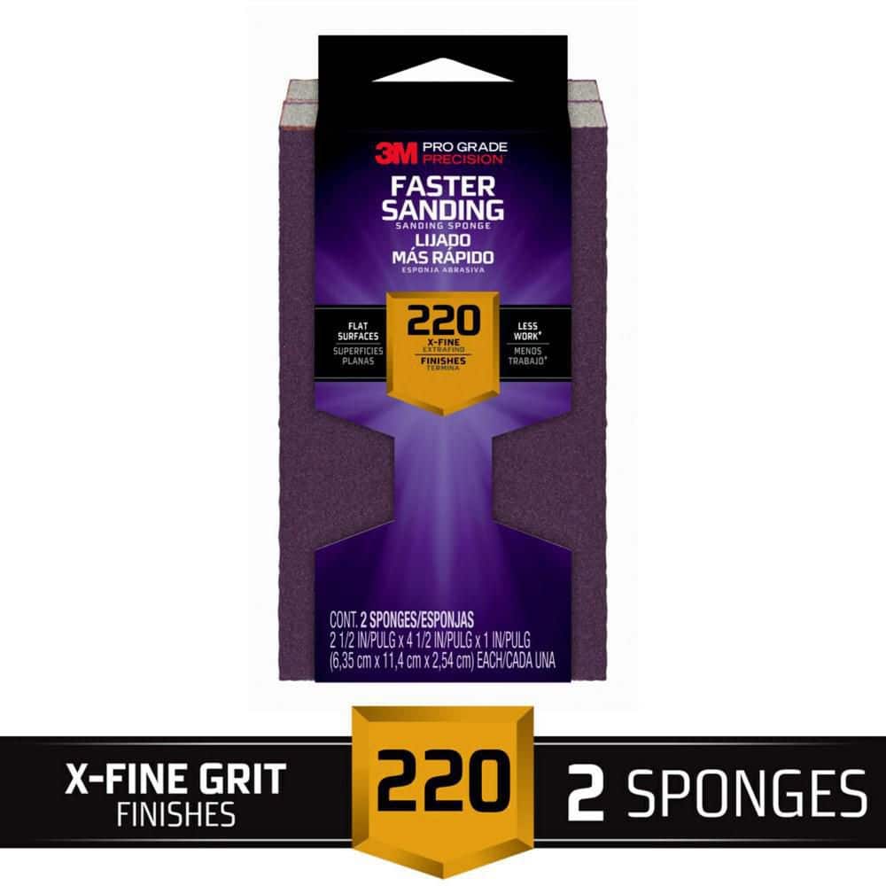 3M Pro Grade Precision 2-1/2 in. x 4-1/2 in. x 1 in. 220-Grit Extra Fine Block Sanding Sponge (2-Pack)