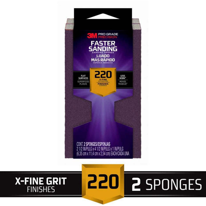 3M Pro Grade Precision 2-1/2 in. x 4-1/2 in. x 1 in. 220-Grit Extra Fine Block Sanding Sponge (2-Pack)